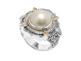 ARG-8038-PE-6" Sterling Silver Ring With 18K Gold And Dimond,Pearl Jewelry Bali Designs Inc